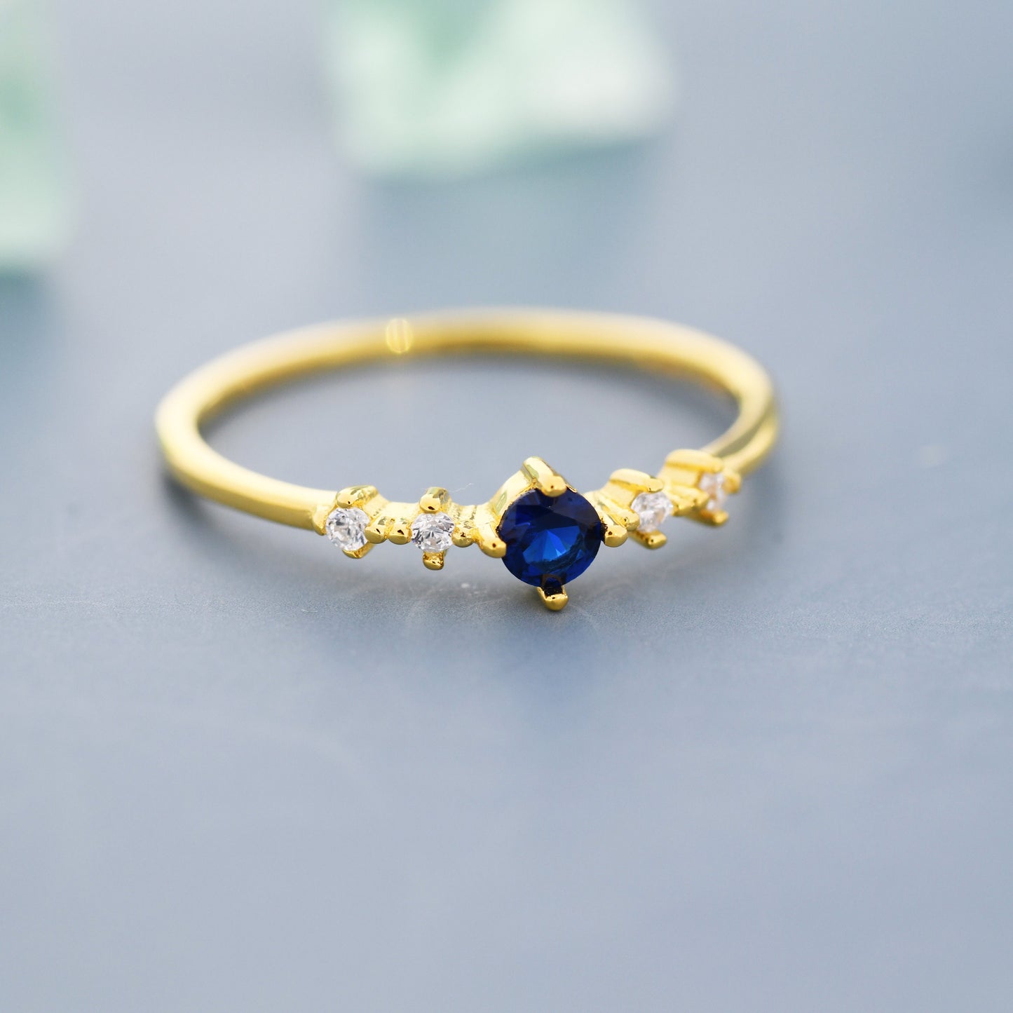 Sapphire Blue CZ Ring in Sterling Silver, Silver or Gold, Delicate Sapphire Ring, Size US 5 - 8