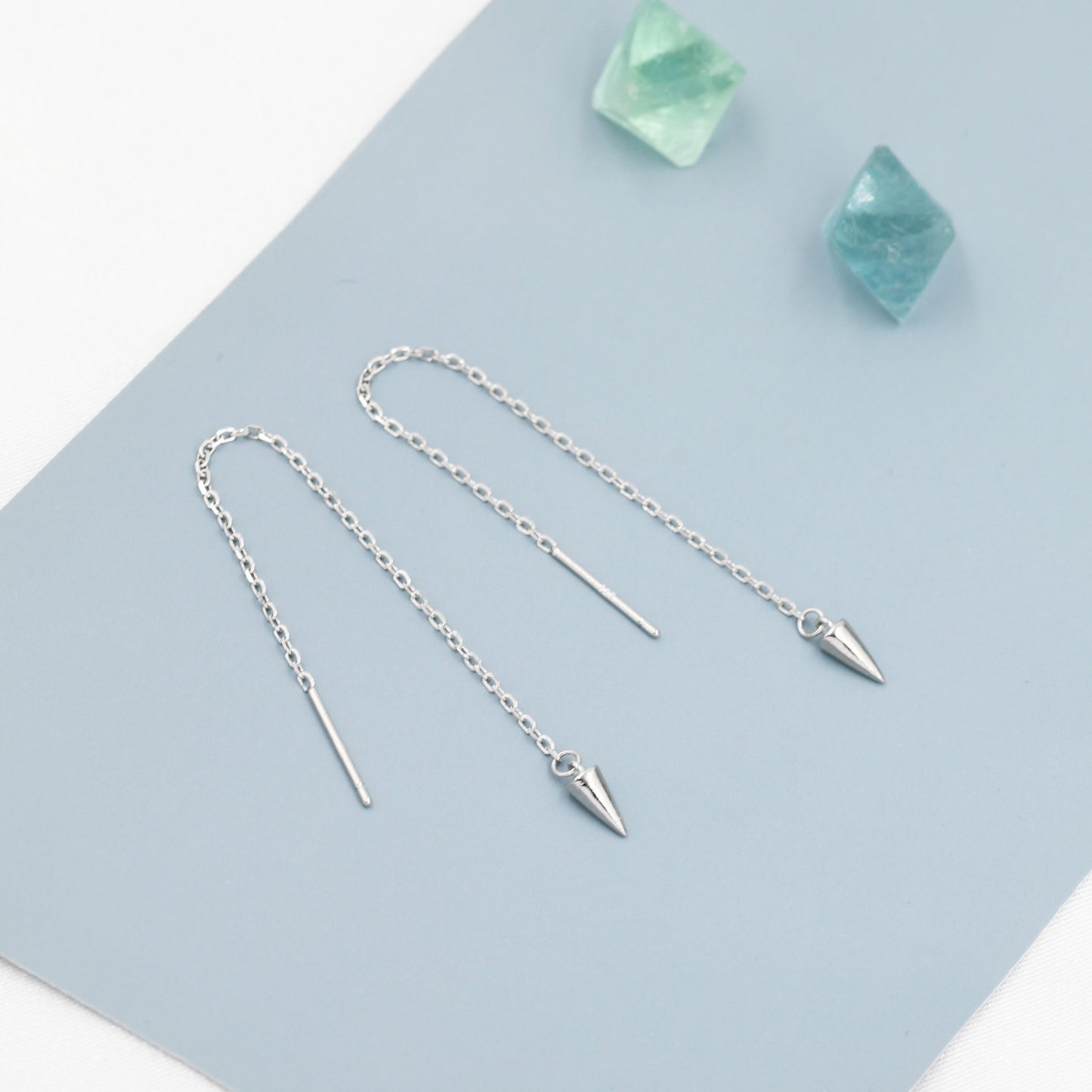 Dangling Spike Threader Earrings in Sterling Silver, Silver, Gold or Rose Gold, Arrow Ear Threaders, Pyramid Threaders