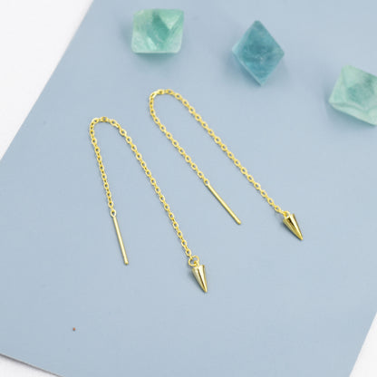 Dangling Spike Threader Earrings in Sterling Silver, Silver, Gold or Rose Gold, Arrow Ear Threaders, Pyramid Threaders