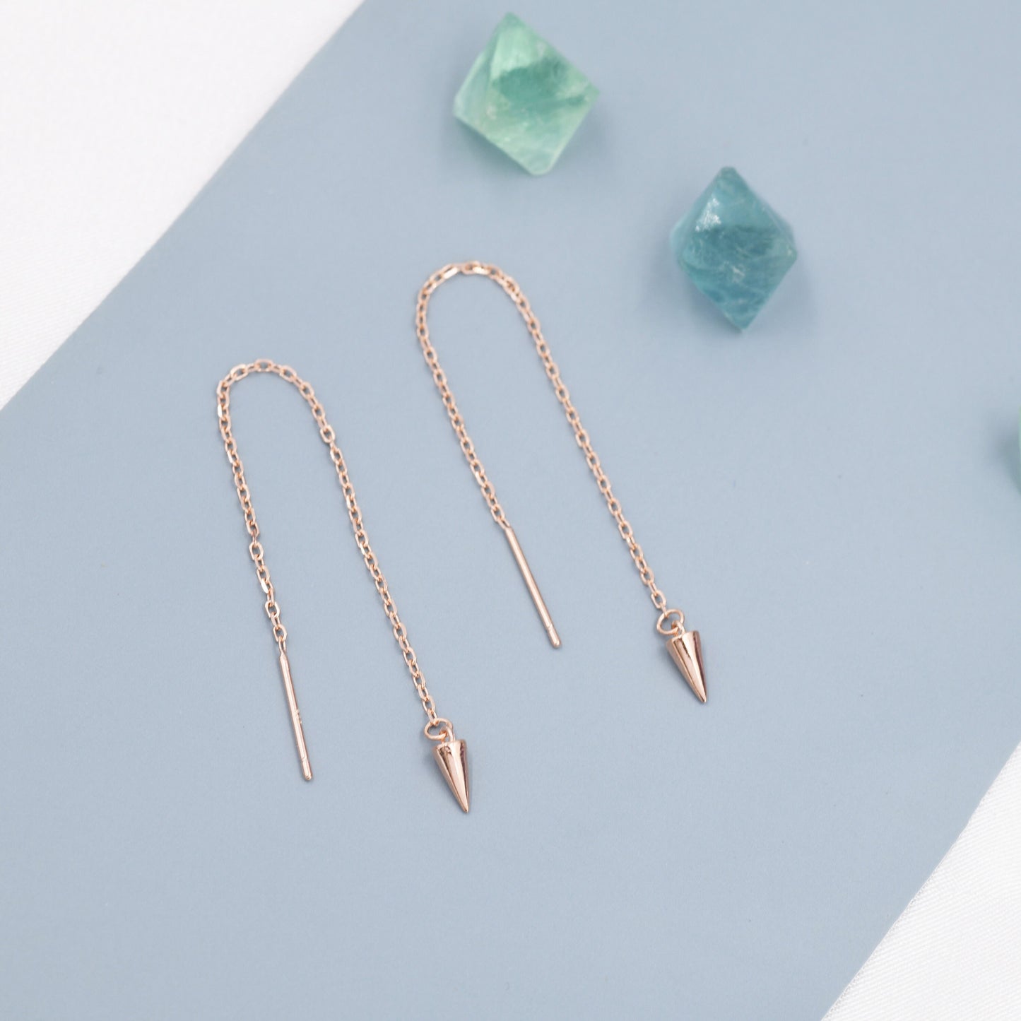 Dangling Spike Threader Earrings in Sterling Silver, Silver, Gold or Rose Gold, Arrow Ear Threaders, Pyramid Threaders