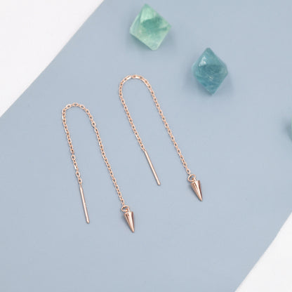 Dangling Spike Threader Earrings in Sterling Silver, Silver, Gold or Rose Gold, Arrow Ear Threaders, Pyramid Threaders