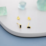 Tiny Black Baguette CZ Stud Earrings in Sterling Silver, Silver or Gold, Geometric Tiny CZ Earrings, Stacking Earrings