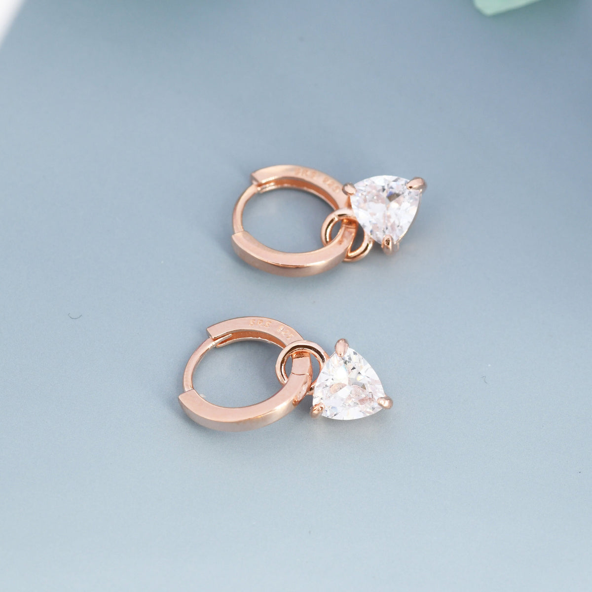 Sterling Silver Trillion Cut CZ Hoop Earrings, Silver, Gold or Rose Gold, Triangle Dangle Hoop Earrings, Interchangeable Charms