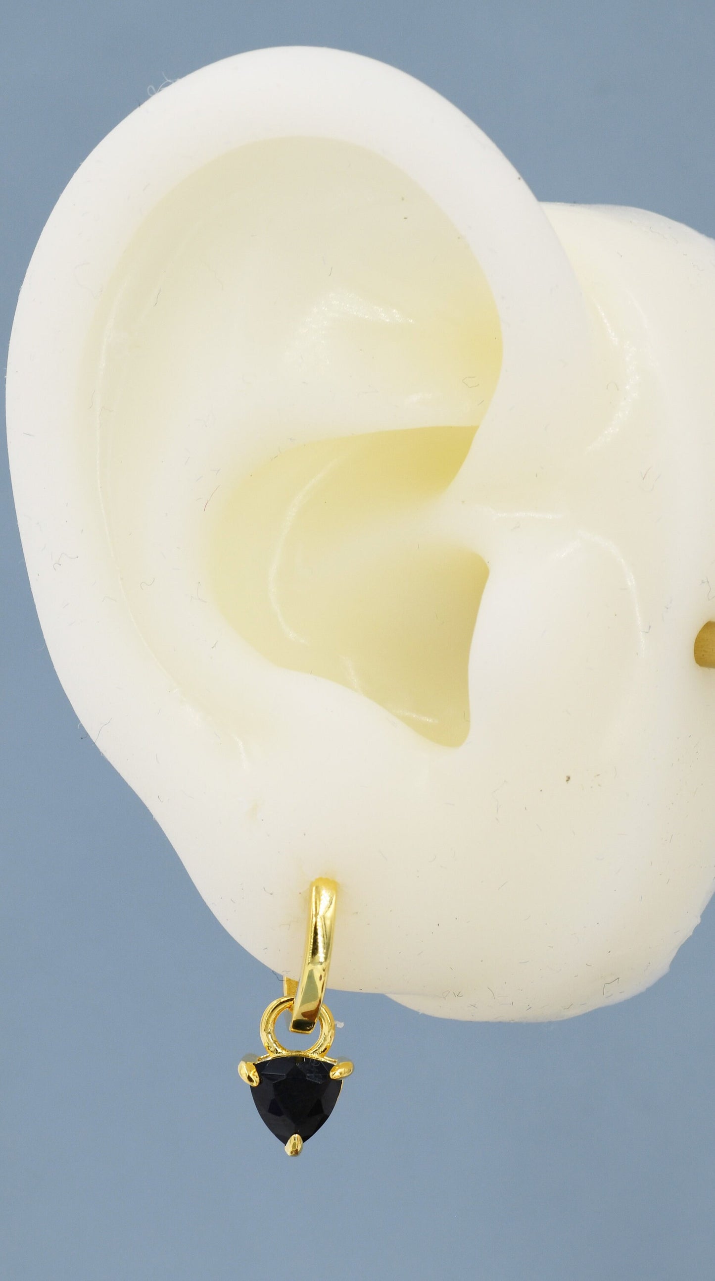 Sterling Silver Black Trillion Cut CZ Hoop Earrings, Silver or Gold, Triangle Dangle Hoop Earrings, Interchangeable Charm