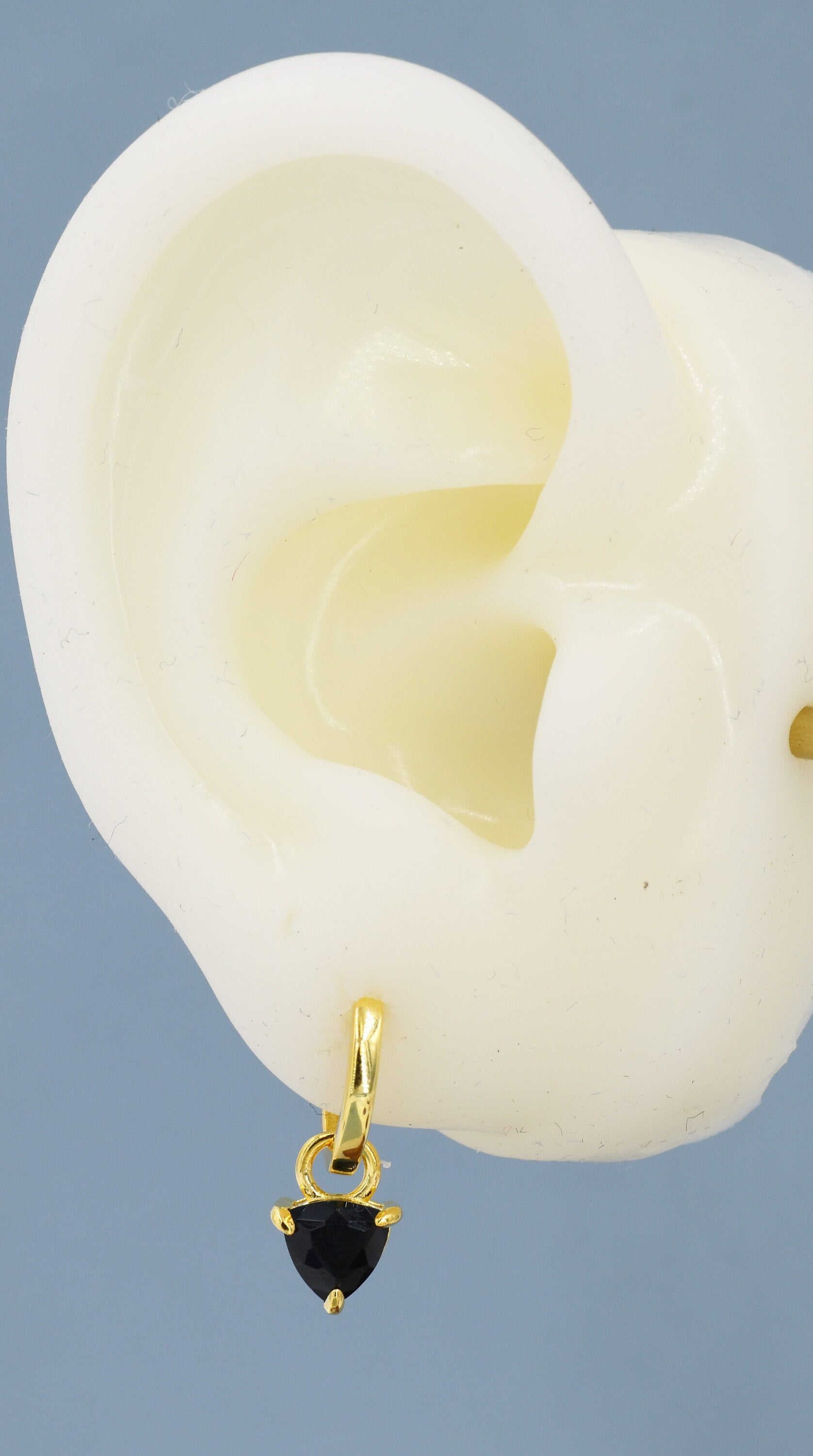 Sterling Silver Black Trillion Cut CZ Hoop Earrings, Silver or Gold, Triangle Dangle Hoop Earrings, Interchangeable Charm