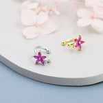 Ruby Pink CZ Flower Ear Cuff in Sterling Silver, Silver or Gold, Simple Piercing Free Earrings, Minimalist Ear Cuff, Pink CZ Cuff, July