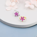 Ruby Pink CZ Flower Ear Cuff in Sterling Silver, Silver or Gold, Simple Piercing Free Earrings, Minimalist Ear Cuff, Pink CZ Cuff, July