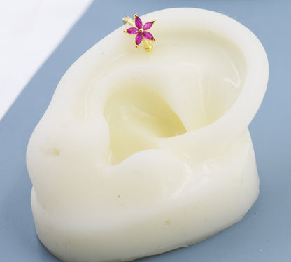 Ruby Pink CZ Flower Ear Cuff in Sterling Silver, Silver or Gold, Simple Piercing Free Earrings, Minimalist Ear Cuff, Pink CZ Cuff, July