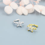 CZ Flower Ear Cuff in Sterling Silver, Silver or Gold, Simple Piercing Free Earrings, Minimalist Ear Cuff, Pink CZ Cuff
