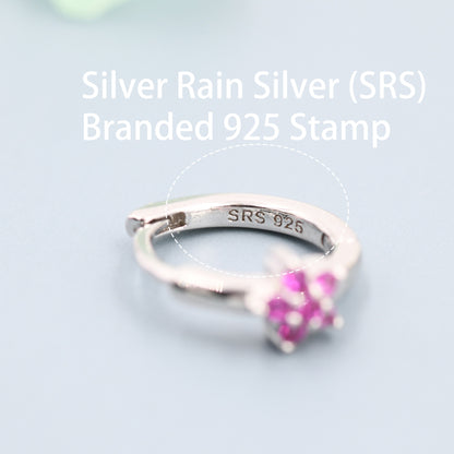 Tiny Purple Amethyst CZ Flower Huggie Hoops, CZ Hoop Earrings, Crystal Flower Huggie Earrings, Amehyst Hoop Earrings