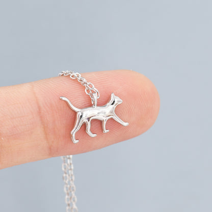 Cat Pendant Necklace in Sterling Silver, Cat Necklace, Nature Inspired Jewellery, Dainty and Delicate