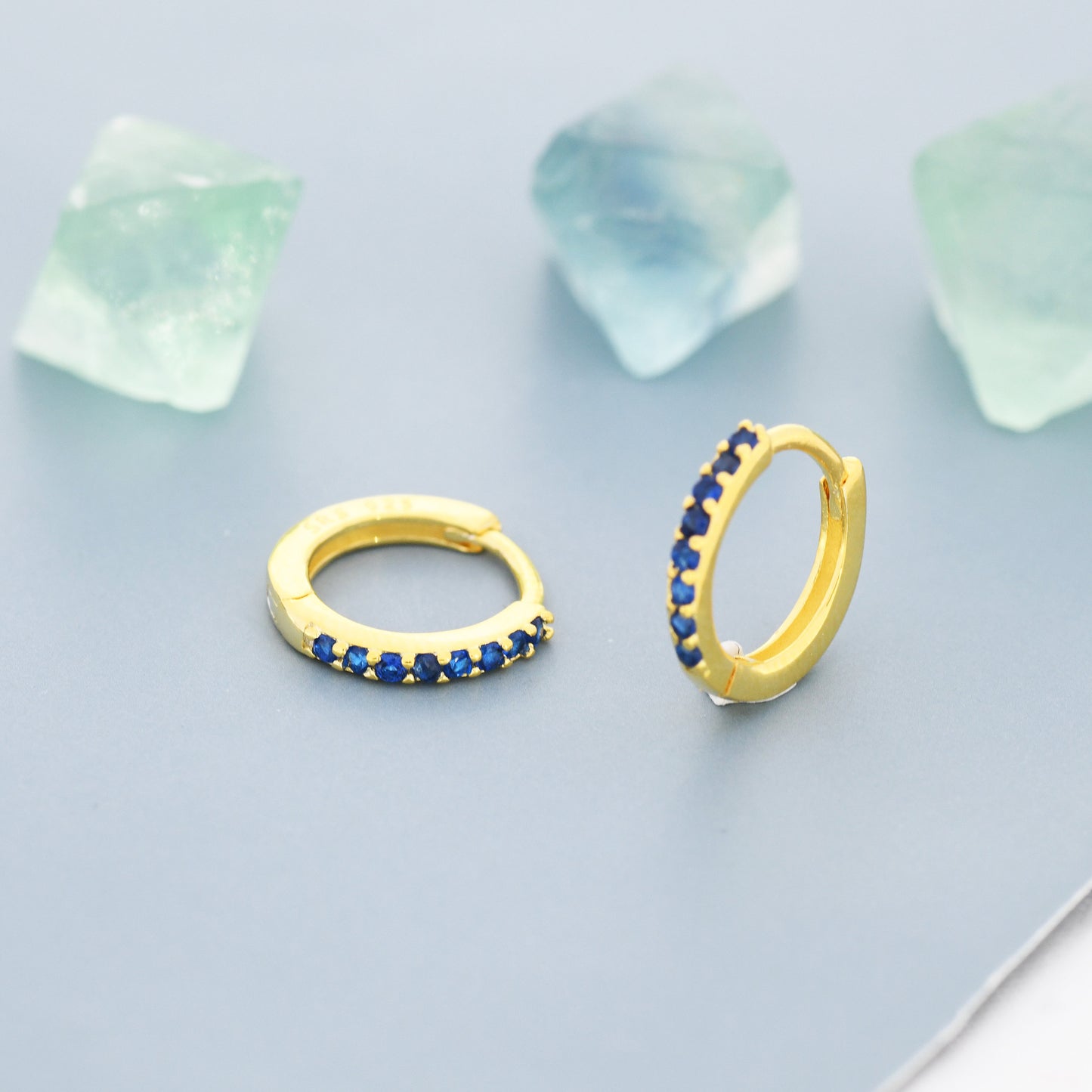 Sapphire Blue CZ Huggie Hoop in Sterling Silver Minimalist Simple Hoop Earrings, Sapphire Hoops, Blue Hoops, Skinny Hoops, Stacking Earrings