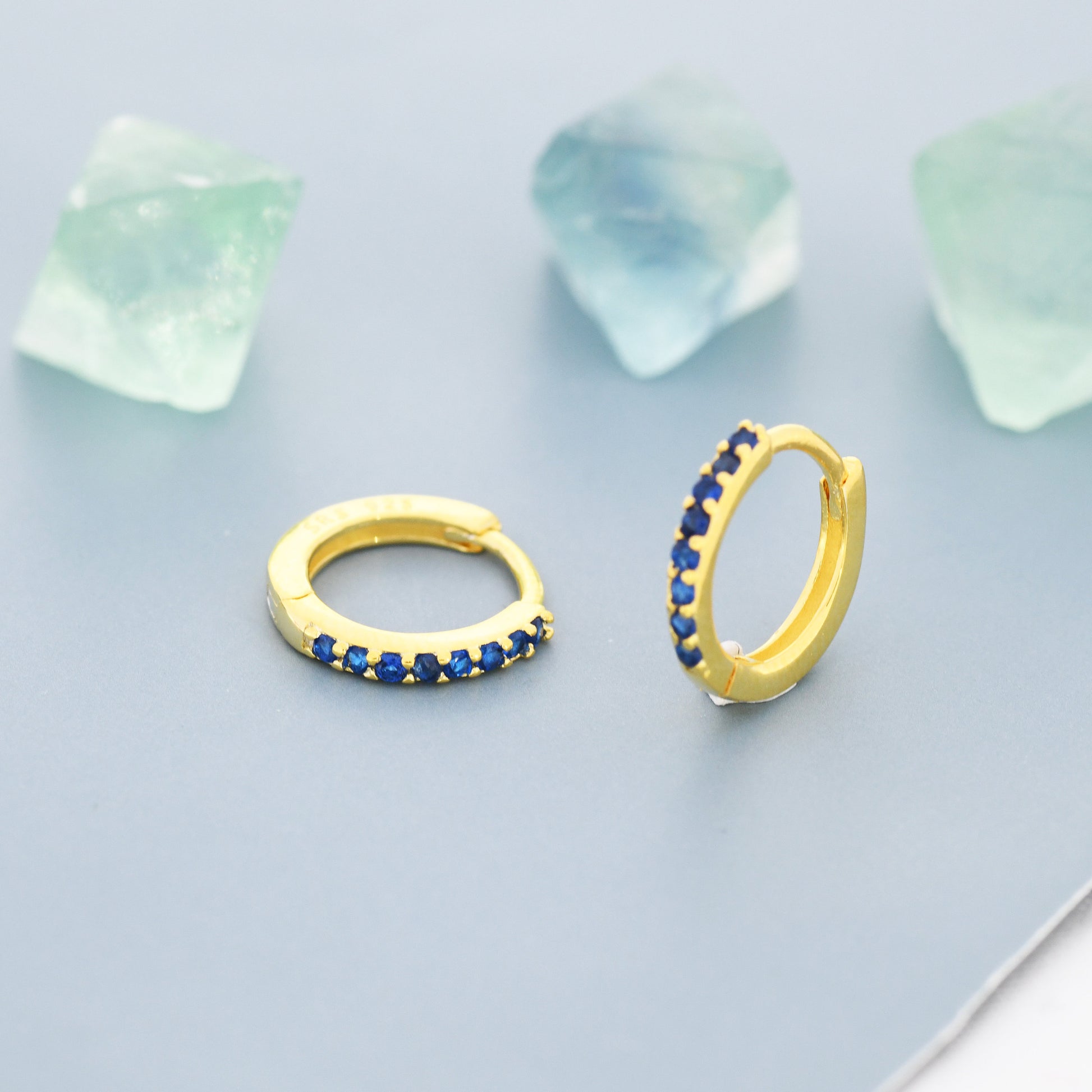 Sapphire Blue CZ Huggie Hoop in Sterling Silver Minimalist Simple Hoop Earrings, Sapphire Hoops, Blue Hoops, Skinny Hoops, Stacking Earrings