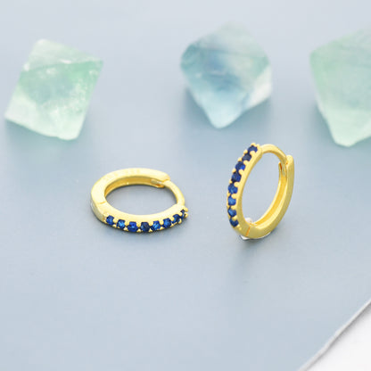 Sapphire Blue CZ Huggie Hoop in Sterling Silver Minimalist Simple Hoop Earrings, Sapphire Hoops, Blue Hoops, Skinny Hoops, Stacking Earrings