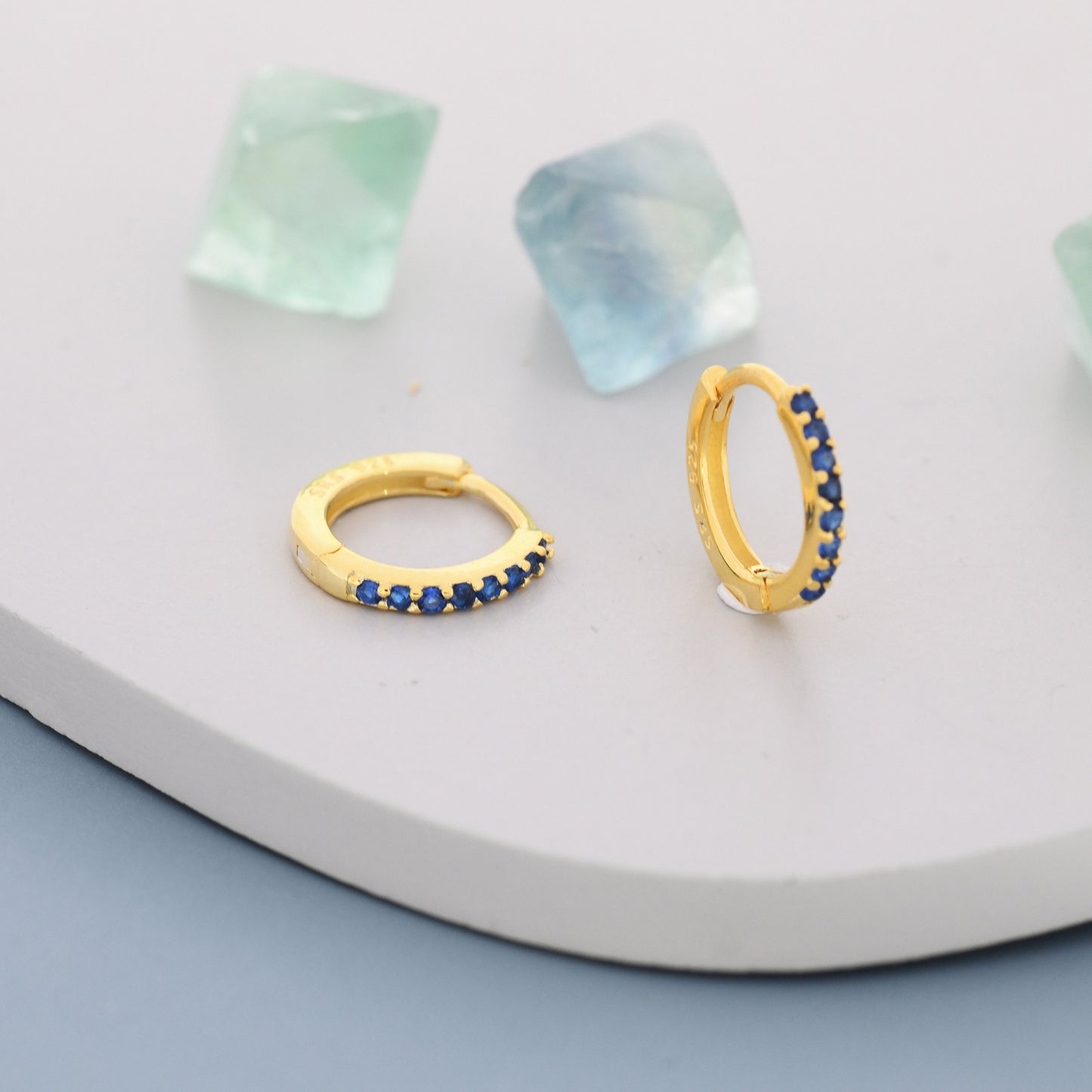 Sapphire Blue CZ Huggie Hoop in Sterling Silver Minimalist Simple Hoop Earrings, Sapphire Hoops, Blue Hoops, Skinny Hoops, Stacking Earrings