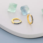 Sapphire Blue CZ Huggie Hoop in Sterling Silver Minimalist Simple Hoop Earrings, Sapphire Hoops, Blue Hoops, Skinny Hoops, Stacking Earrings