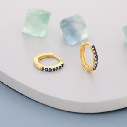 Sapphire Blue CZ Huggie Hoop in Sterling Silver Minimalist Simple Hoop Earrings, Sapphire Hoops, Blue Hoops, Skinny Hoops, Stacking Earrings