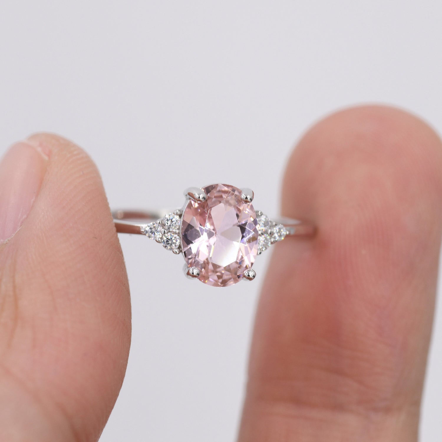 Vintage Morganite Oval Ring with CZ Accents