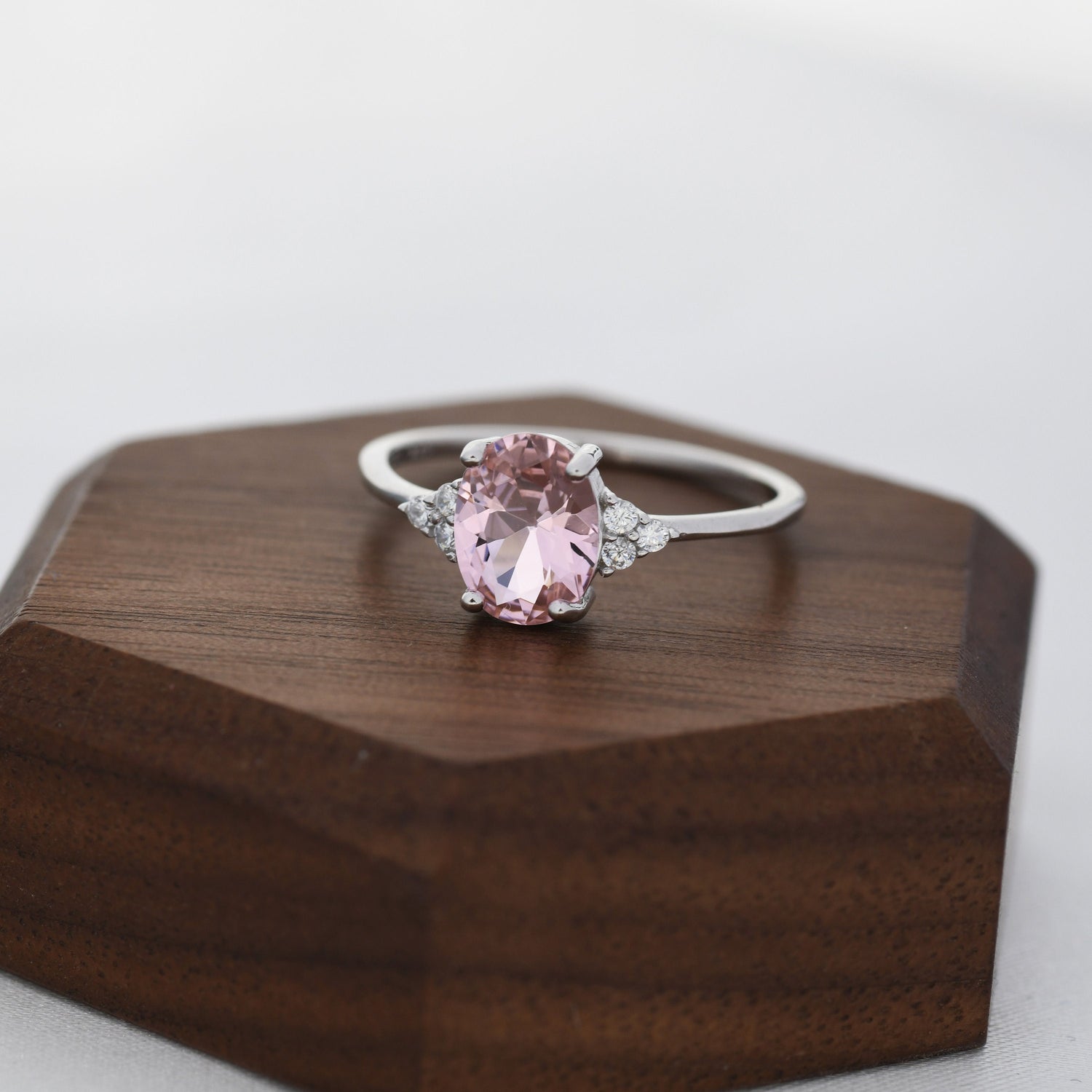 Vintage Morganite Oval Ring with CZ Accents