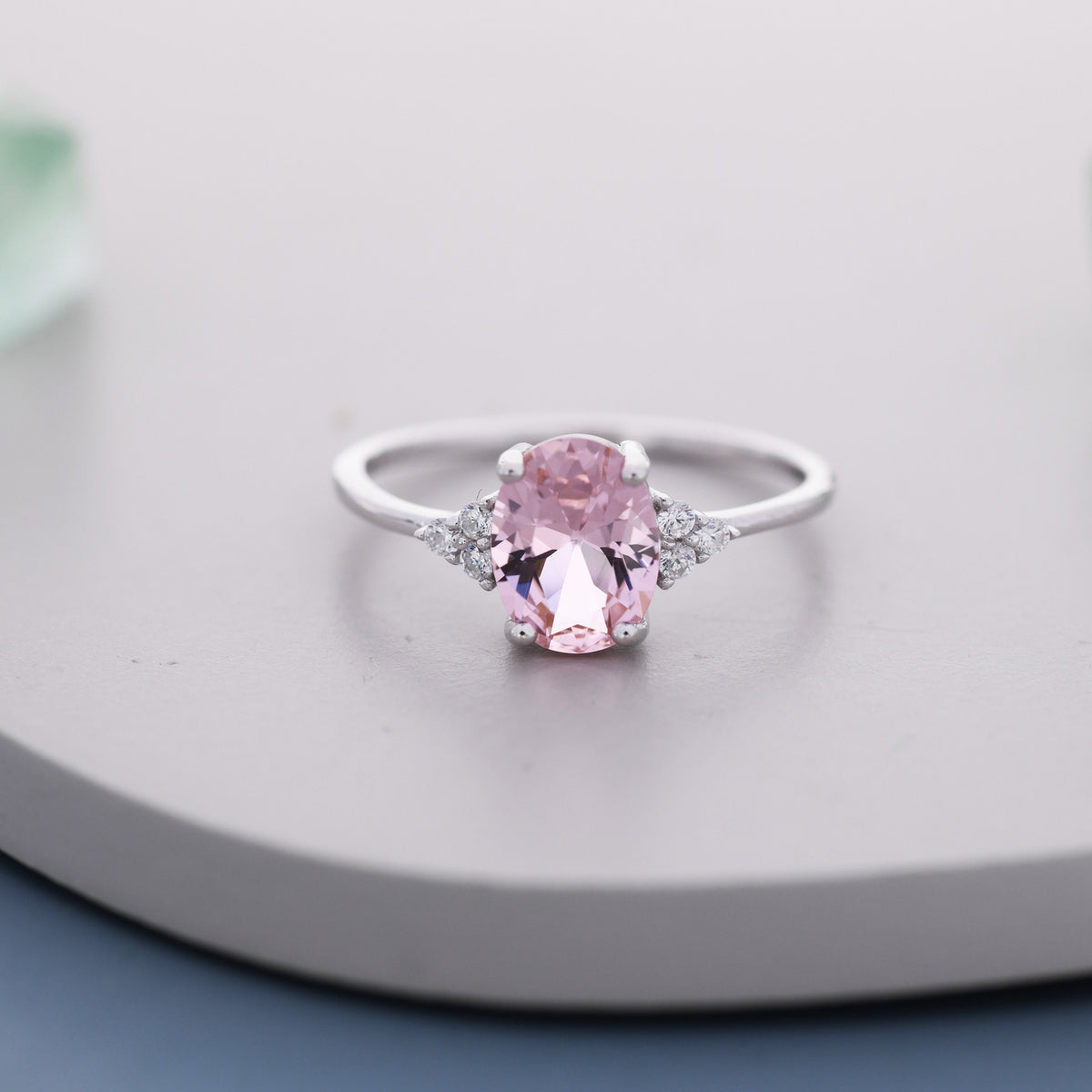 Vintage Morganite Oval Ring with CZ Accents