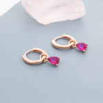 Sterling Silver Ruby Red CZ Droplet Hoop Earrings, Silver, Gold or Rose Gold, Pear Cut Drop Earrings, Interchangeable Charms, July