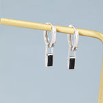 Black Baguette Cut CZ Huggie Hoop in Sterling Silver, Silver or Gold, CZ Minimalist Hoop Earrings, Detachable and Interchangeable