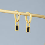 Black Baguette Cut CZ Huggie Hoop in Sterling Silver, Silver or Gold, CZ Minimalist Hoop Earrings, Detachable and Interchangeable