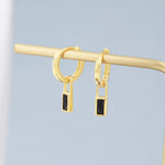 Black Baguette Cut CZ Huggie Hoop in Sterling Silver, Silver or Gold, CZ Minimalist Hoop Earrings, Detachable and Interchangeable