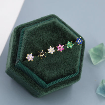 Pair of Very Tiny CZ Flower Stud Earrings in Sterling Silver, Silver or Gold Finish, Crystal Flower Earrings, Stacking Earrings, Snowflake