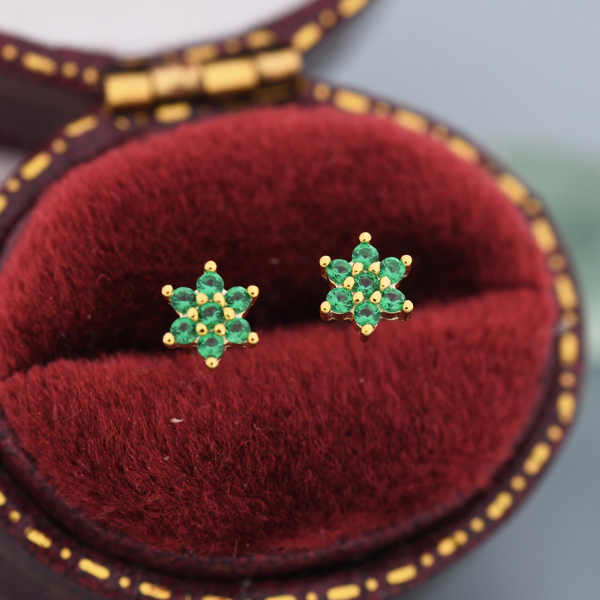 Pair of Very Tiny CZ Flower Stud Earrings in Sterling Silver, Silver or Gold Finish, Crystal Flower Earrings, Stacking Earrings, Snowflake