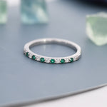 Emerald Green and Clear CZ Half Eternity Ring in Sterling Silver, Silver or Gold, Green Emerald CZ Skinny Ring, Stacking Ring US 5 - 8