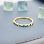 Emerald Green and Clear CZ Half Eternity Ring in Sterling Silver, Silver or Gold, Green Emerald CZ Skinny Ring, Stacking Ring US 5 - 8