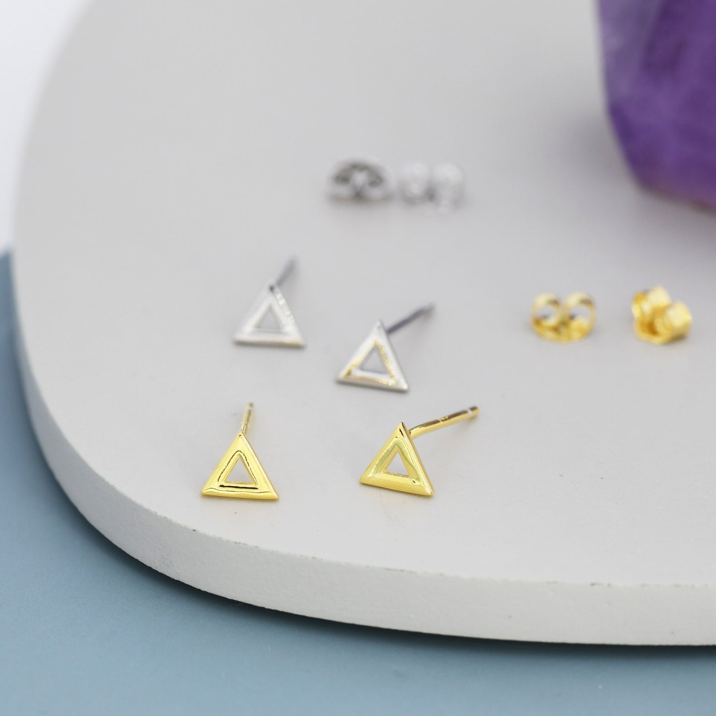 Tiny Triangle Stud Earrings in Sterling Silver, Silver or Gold, Geometric Triangle Earrings