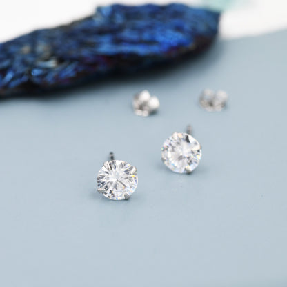 Simple CZ Crystal Stud Earrings in Sterling Silver, 3mm, 4mm, 5mm and 6mm, Various Sizes, Minimalist CZ Stud