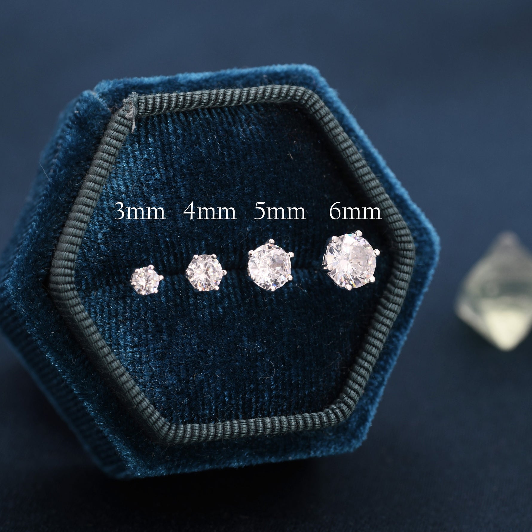 Simple CZ Crystal Stud Earrings in Sterling Silver, 3mm, 4mm, 5mm and 6mm, Six Prong, 6 Prong, Various Sizes, Minimalist CZ Stud