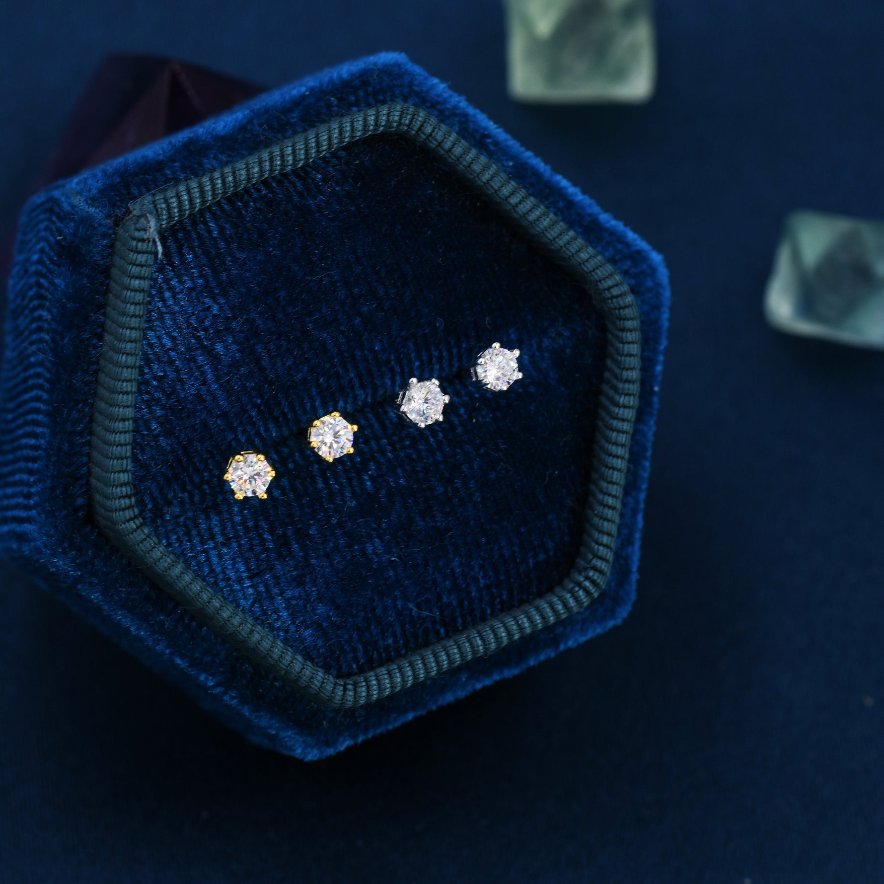 Simple CZ Crystal Stud Earrings in Sterling Silver, 3mm, 4mm, 5mm and 6mm, Six Prong, 6 Prong, Various Sizes, Minimalist CZ Stud