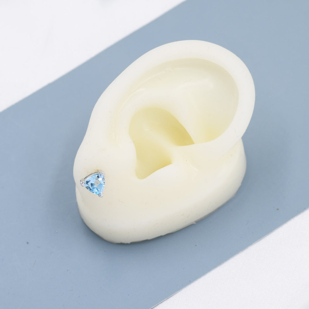 Genuine Swiss Blue Topaz Trillion Cut Stud Earrings in Sterling Silver, 6mm Trillion Cut, Large Topaz Stud Earrings, Natural and Untreated