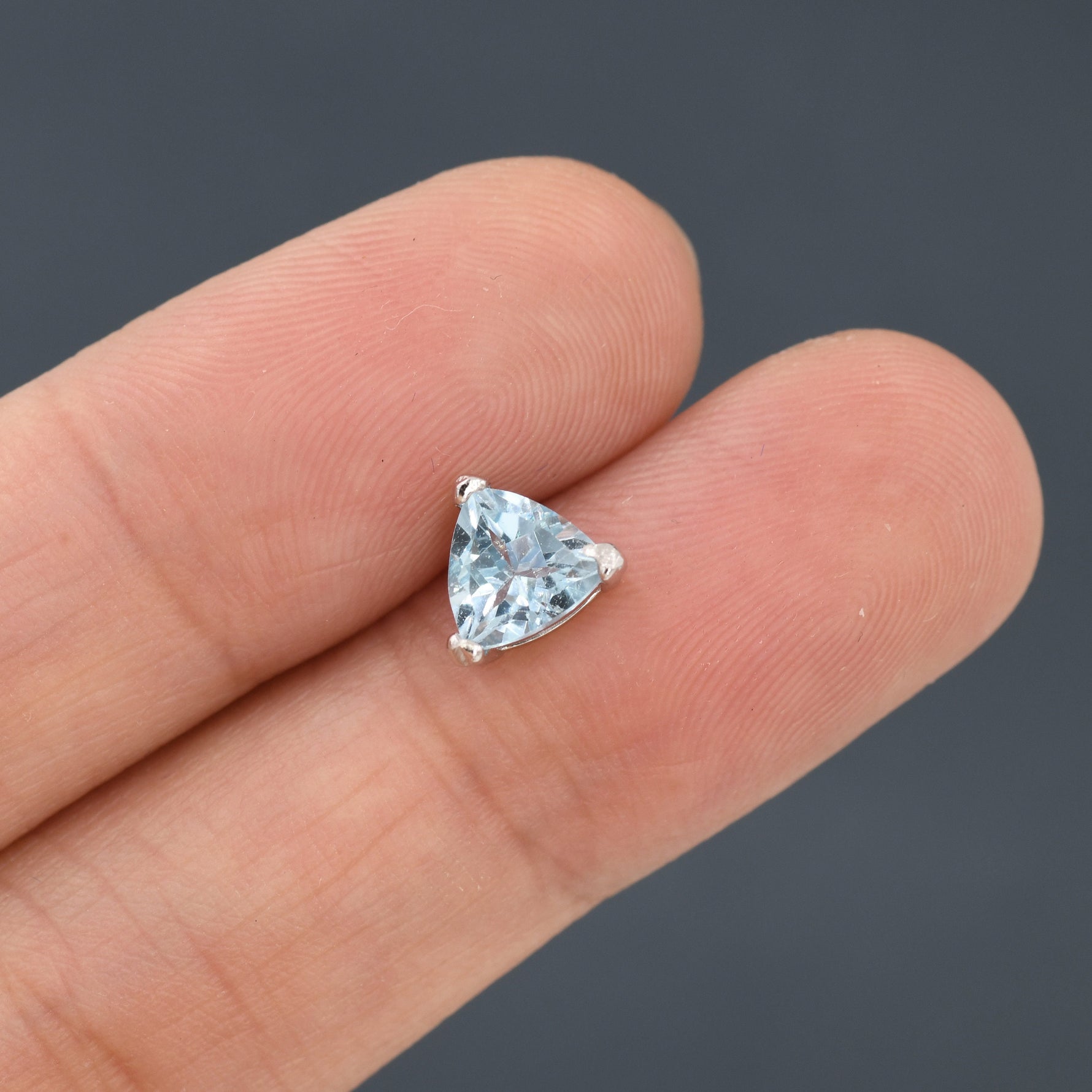 Genuine Swiss Blue Topaz Trillion Cut Stud Earrings in Sterling Silver, 6mm Trillion Cut, Large Topaz Stud Earrings, Natural and Untreated