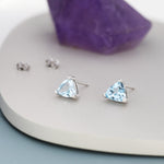 Genuine Swiss Blue Topaz Trillion Cut Stud Earrings in Sterling Silver, 6mm Trillion Cut, Large Topaz Stud Earrings, Natural and Untreated