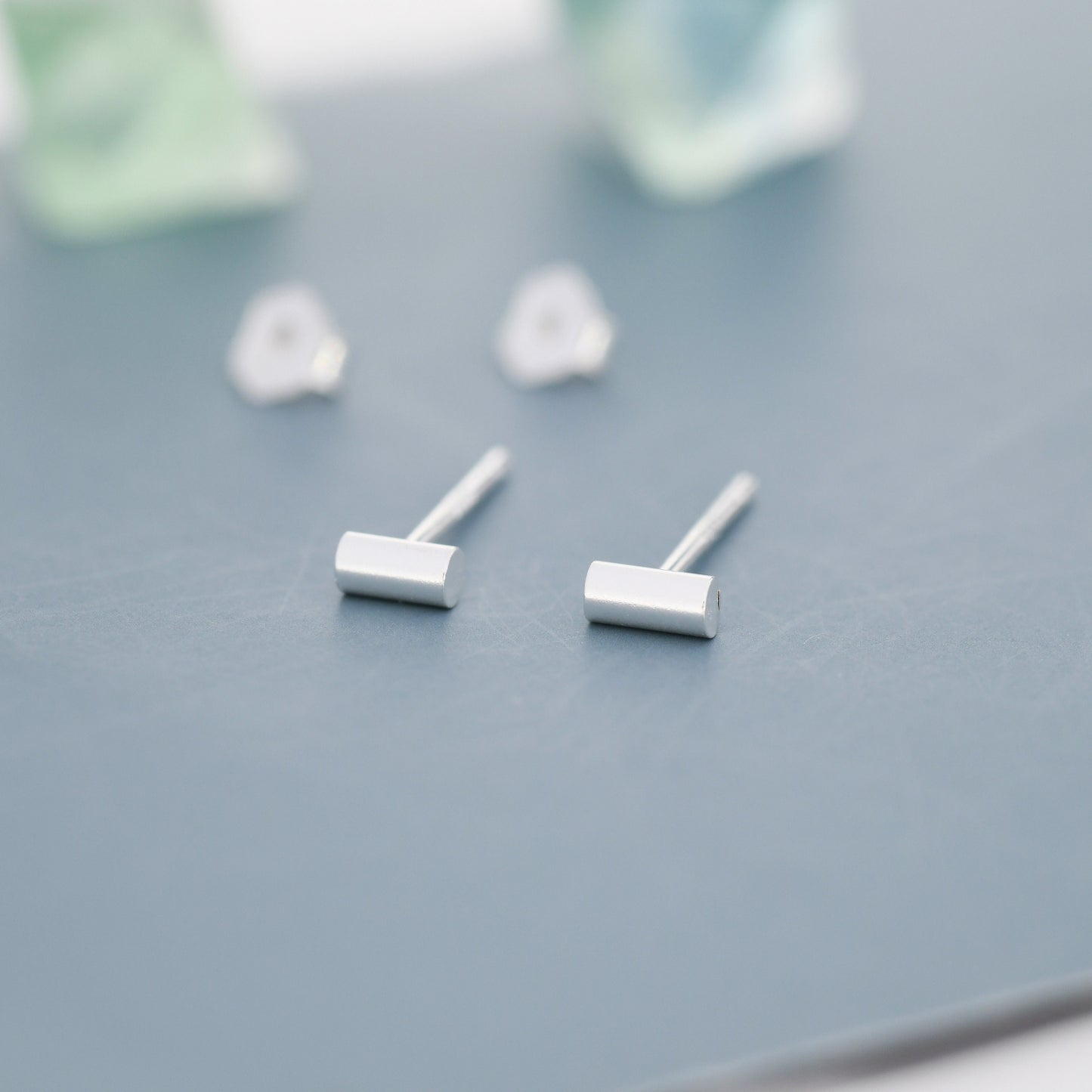 Extra Tiny Bar Stud Earrings in Sterling Silver, Extra Small Cylinder Earrings, Chubby Bar Earrings, Stacking Earrings