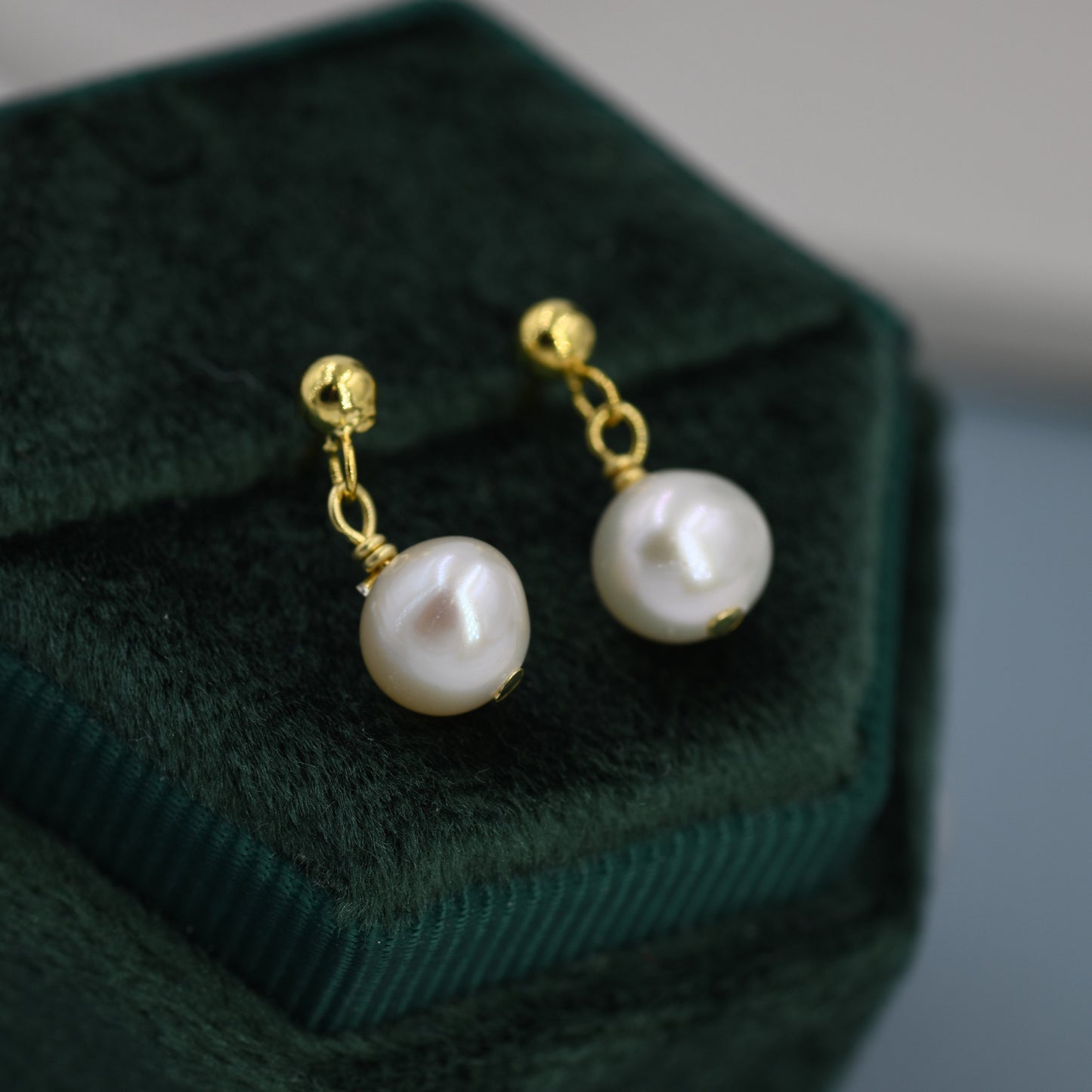 Baroque Pearl Dangle Earrings in Sterling Silver, Gold over Sterling Silver,  Delicate Keshi Pearl Drop Earrings,  Genuine Freshwater Pearls