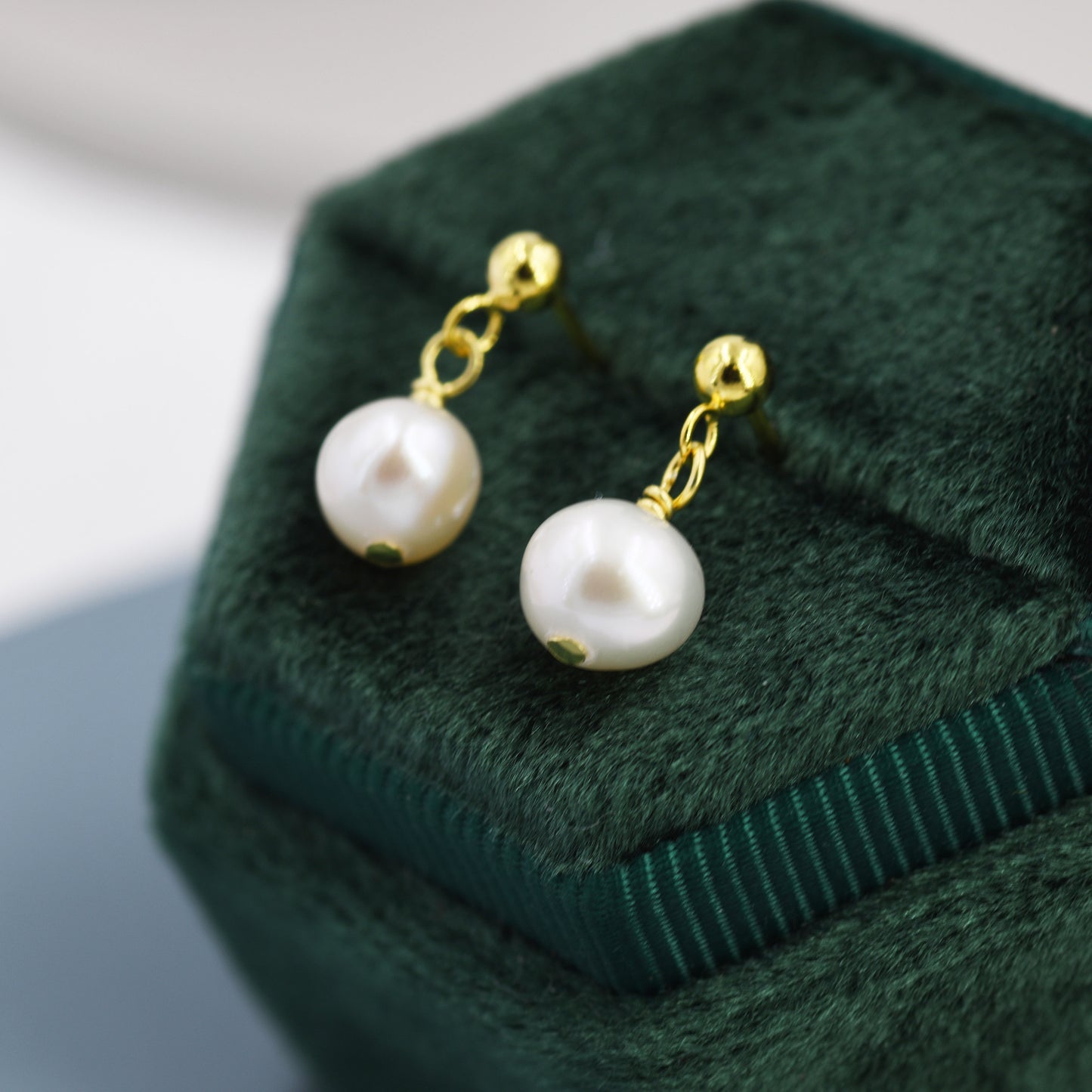 Baroque Pearl Dangle Earrings in Sterling Silver, Gold over Sterling Silver,  Delicate Keshi Pearl Drop Earrings,  Genuine Freshwater Pearls