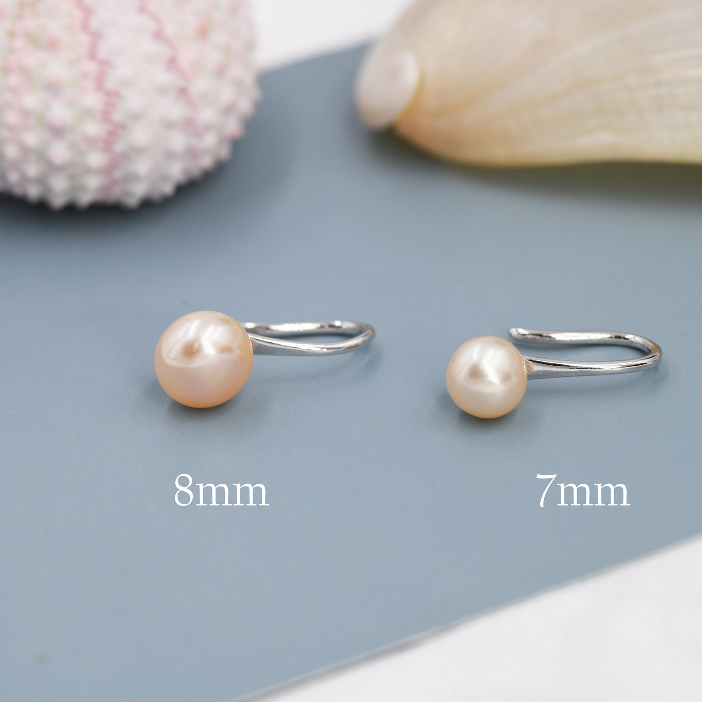 Genuine Pink Freshwater Pearl Hook Earrings in Sterling Silver, 7mm or 8mm, Natural Freshwater Pearls, Silver or Gold, Pink Pearl