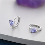 Alexandrite CZ Heart Huggie Hoop in Sterling Silver, Silver or Gold, 8mm Inner Diameter, Stacking Earrings