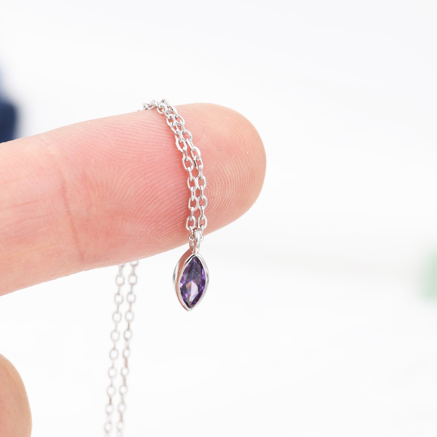 Extra Tiny Amethyst Purple Marquise CZ Necklace in Sterling Silver, Silver or Gold, Single Marquise Necklace