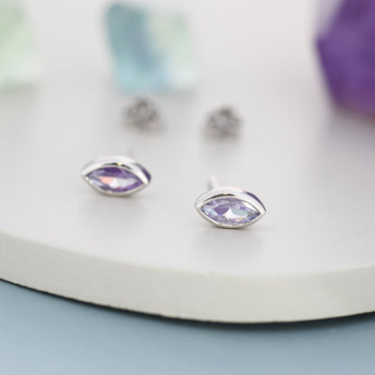 Marquise Alexandrite CZ Stud Earrings in Sterling Silver, Silver or Gold, Marquise Crystal Earrings, Lilac Purple CZ, June Birthstone