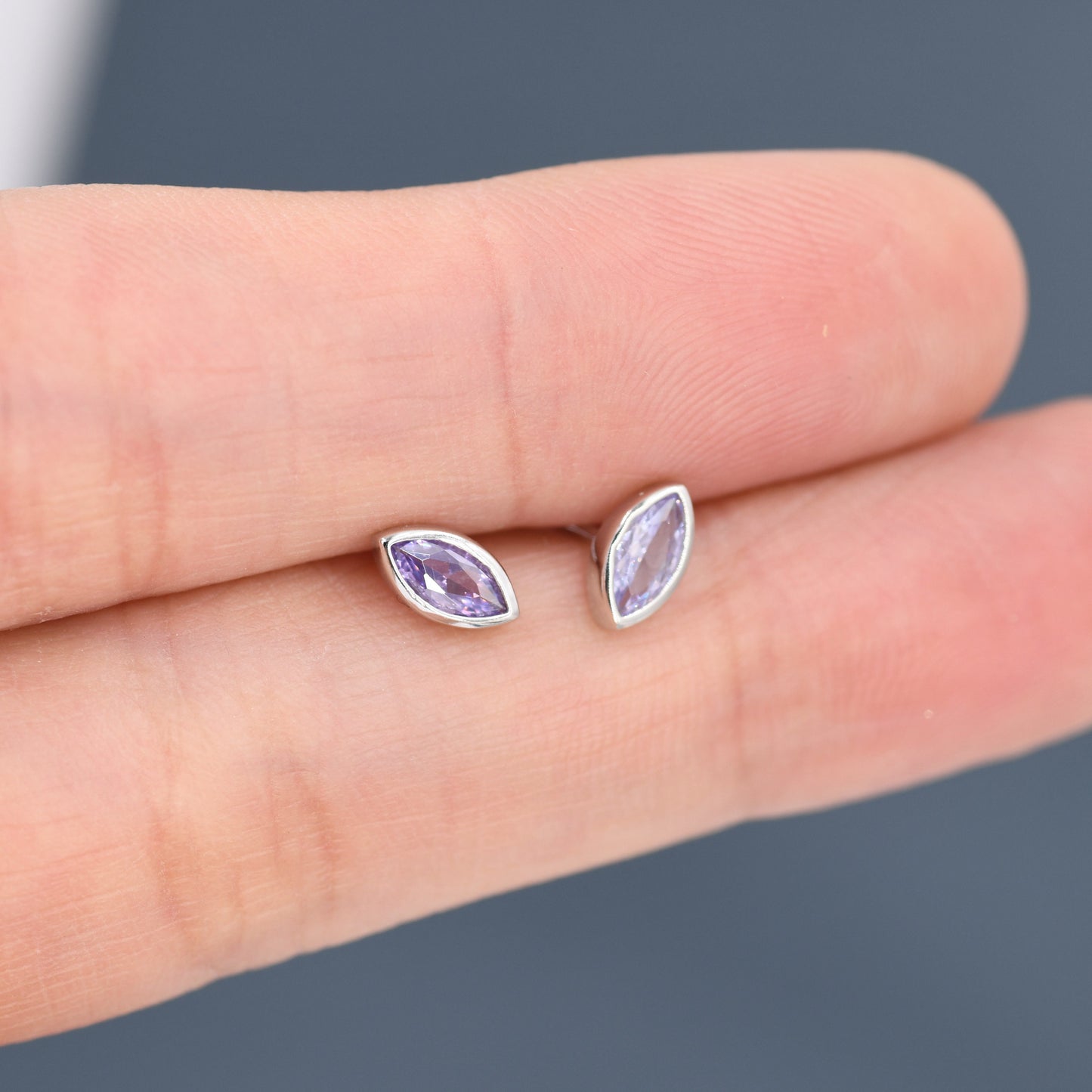 Marquise Alexandrite CZ Stud Earrings in Sterling Silver, Silver or Gold, Marquise Crystal Earrings, Lilac Purple CZ, June Birthstone