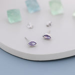 Marquise Amethyst Purple CZ Stud Earrings in Sterling Silver, Silver or Gold, Marquise Crystal Earrings, Purple CZ, February Birthstone