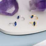 Marquise Sapphire Blue CZ Huggie Hoops in Sterling Silver, Marquise Crystal Open Threader Earrings, Half Hoops, September Birthstone