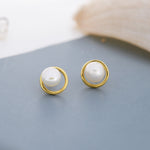 Genuine Freshwater Pearl and Circle Stud Earrings in Sterling Silver, Delicate Keshi Pearl Halo Earrings, Genuine Freshwater Pearls.